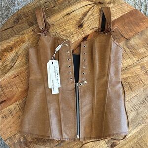 Charmian Medium Corset Bustier Lace Up Renaissance Festival Fair Tan Sz M NWT